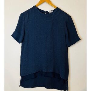 Helmut Lang Textured Short Sleeve Layered Look Silk Blousel